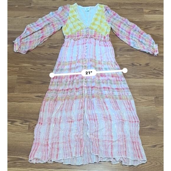 HEMANT & NANDITA multicolor viscose Plunging Long Peasant Dress size M - Picture 5 of 16